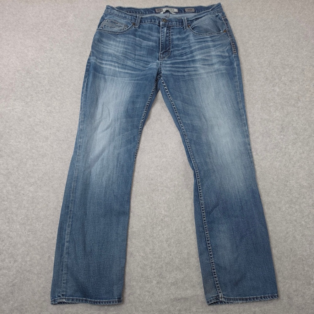 BKE Derek Straight Leg Jeans Mens 36R Medium Wash Distressed Stretch Denim